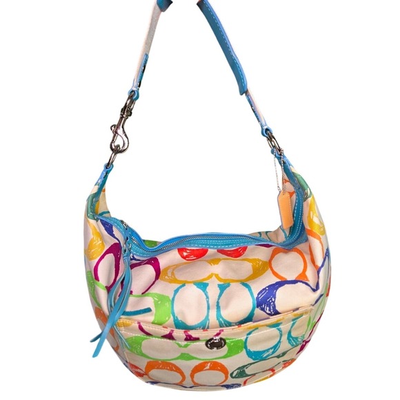 Coach Multicolor Signature Demi‎ Bag Y2K Hobo Purse Colorful Logo - Picture 1 of 10